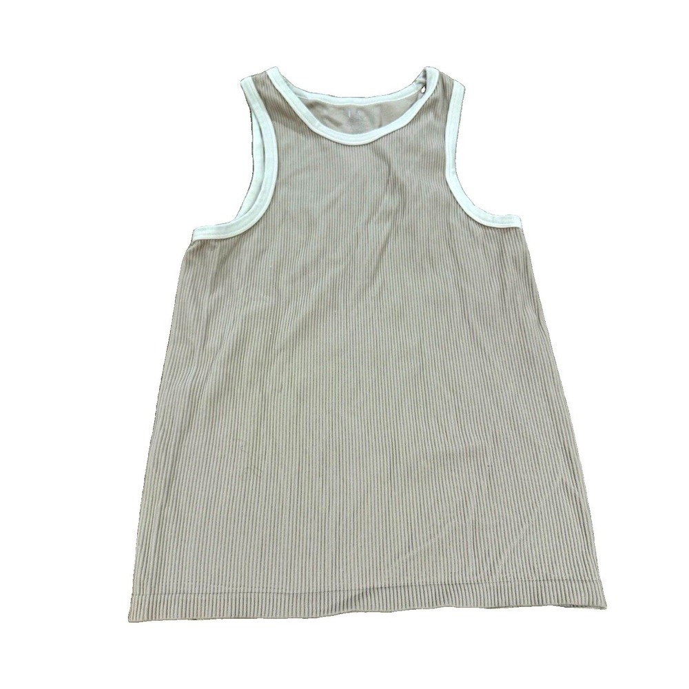 LC Couture Women's L/XL Beige Ribbed Knit Round Neck Sleeveless Stretch Tank